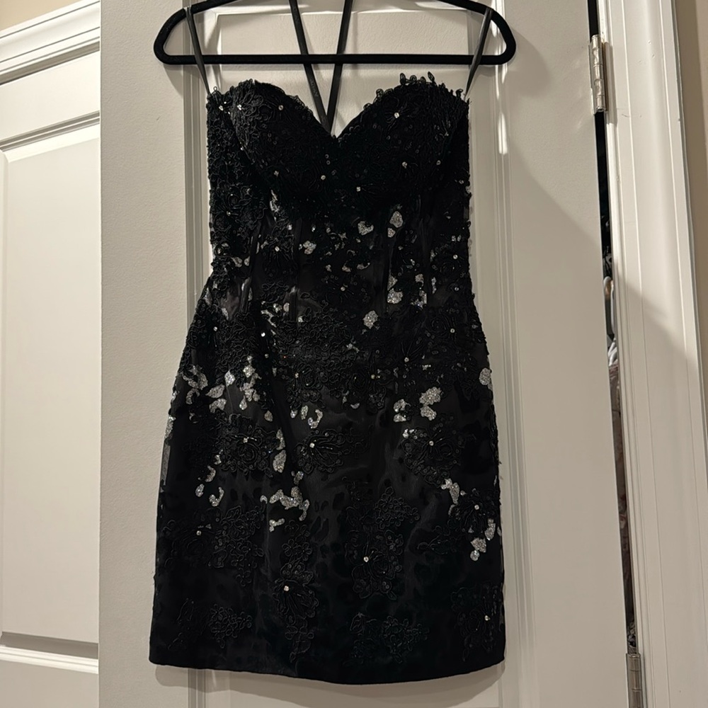 Jovani STUNNING Black & Silver sequin corset cocktail dress size 4